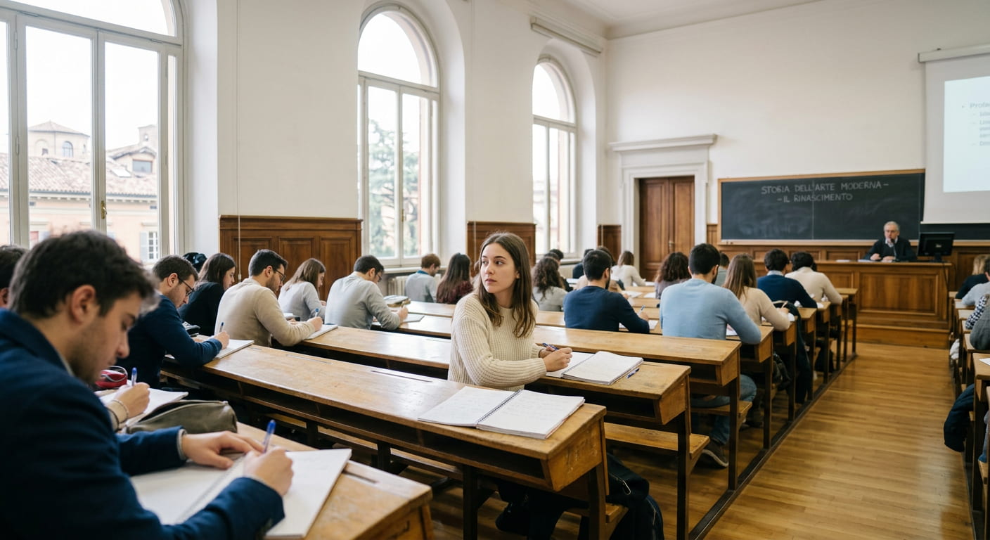 Aula universitaria con lezione frontale tradizionale